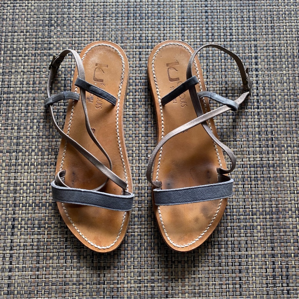 K.Jacques St. Tropez Grey and Bronze Strap Ankle Wrap Sandals